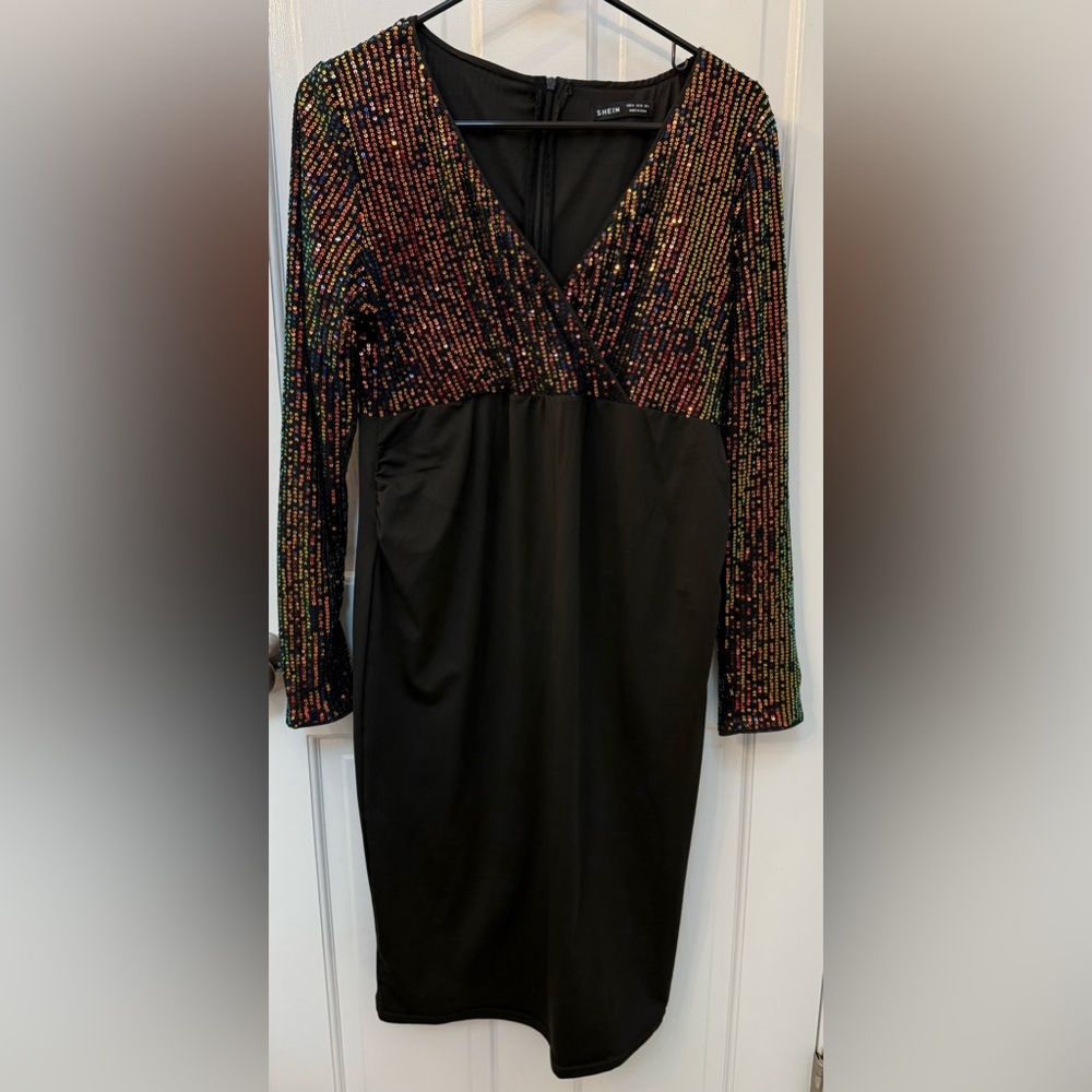 Black/sequin maternity dress